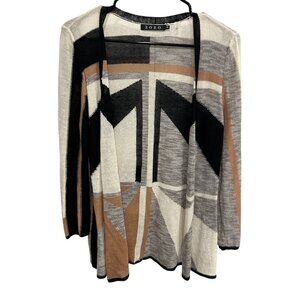 Zozo Geometric Cardigan Sweater Black Beige Sz Medium Long Sleeve Colorblock